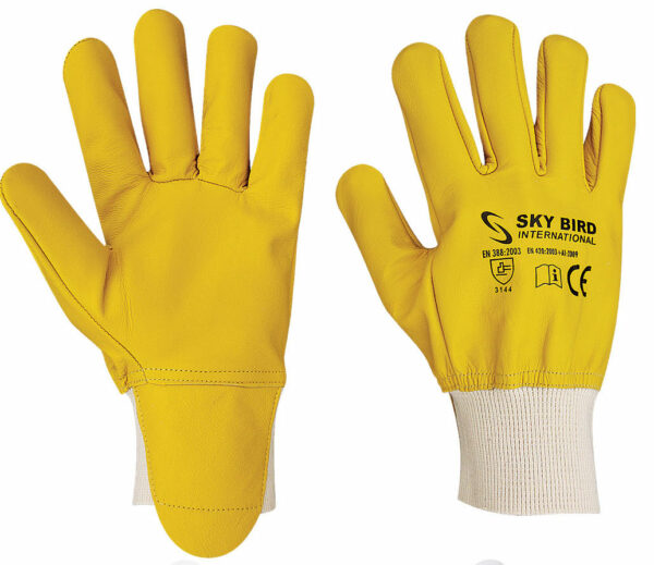 yellow cowhide assembly leather gloves